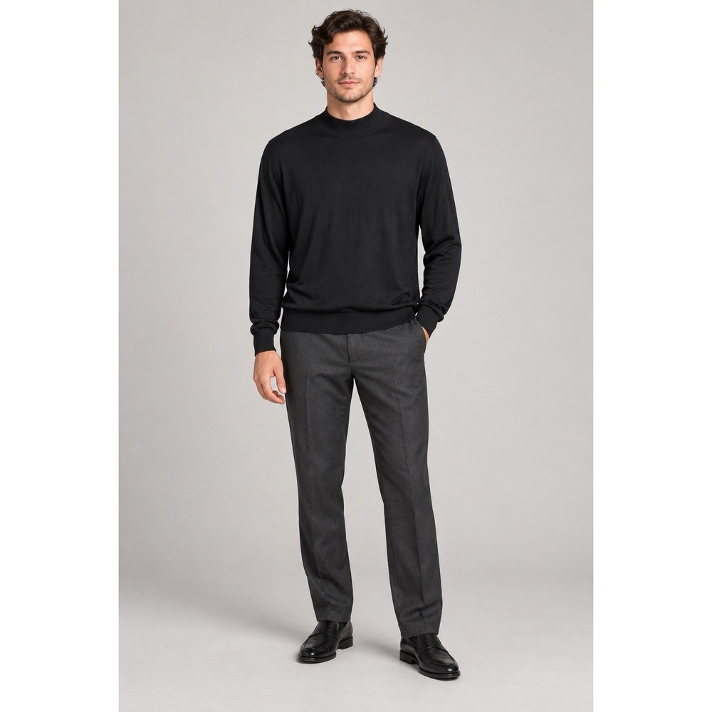 Cullen Men Black 100% Silk Mock Neck Pullover Sweater Large